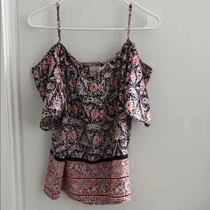 Kaileigh Floral Cold-Shoulder Blouse - Pink and Navy